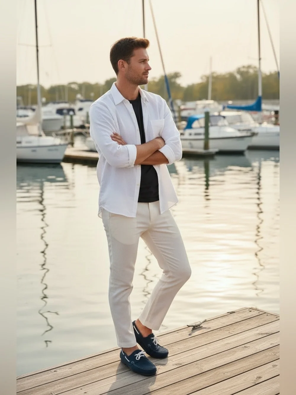 Men's Navy Leather Boat Shoes - Classic Slip-On Deck Style